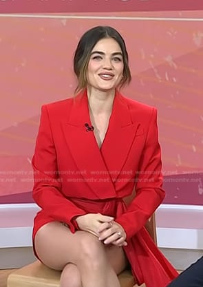 Lucy Hale's red cropped jacket and shorts on Today