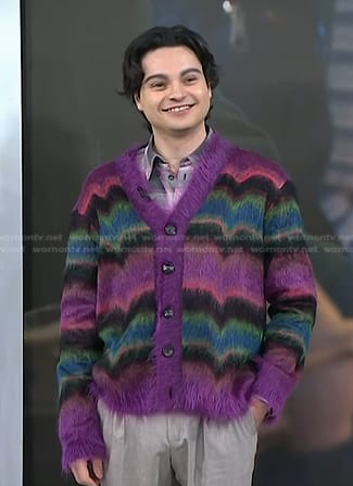 Max Burkholder's purple striped mohair cardigan on Today