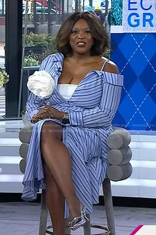 Melissa Chataigne's blue striped asymmetric dress on Today