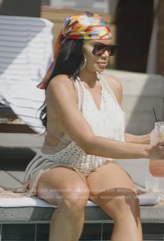 Mia's white crochet knit fringe dress on The Real Housewives of Potomac