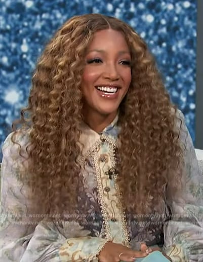 Mickey Guyton's floral print blouse on Access Hollywood