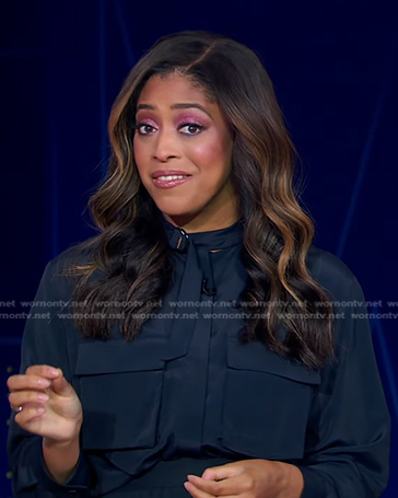 Morgan Norwood's navy patch pocket top on Good Morning America