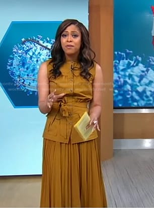 Morgan Norwood's yellow utility top and pleated skirt on Good Morning America