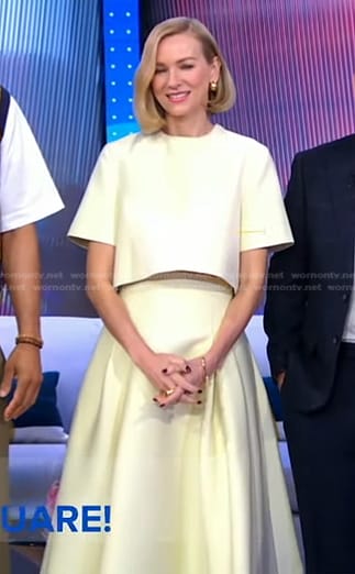 Naomi Watts's yellow cropped top and skirt on Good Morning America