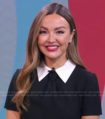 Nicole Lapin's black contrast collar dress on Good Morning America