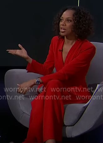 Nischelle Turner's red v-neck jumpsuit on CBS Mornings