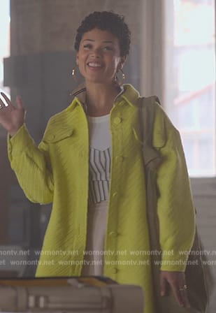 Nora's yellow textured jacket on Good Trouble