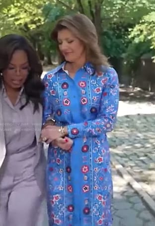 Norah's blue floral shirtdress on CBS Evening News