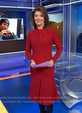 Norah's red twist neck dress on CBS Evening News