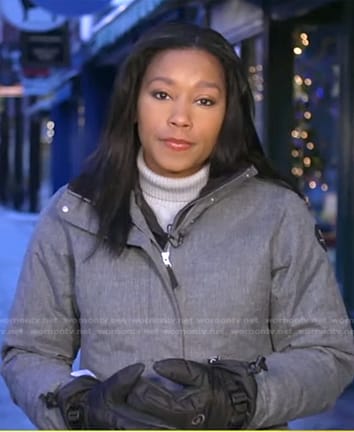 Rashel's grey down jacket on Good Morning America