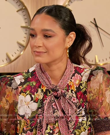 Rachel Smith's floral tie neck top on The Drew Barrymore Show