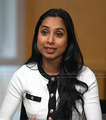 Dr. Roshini Raj's white contrast trim cardigan on Today