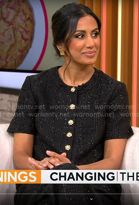 Sabeena Ladha's black tweed set on CBS Mornings