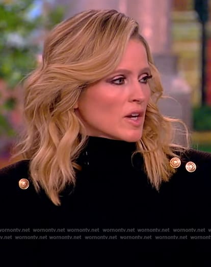 Sara's black gold button turtleneck sweater on The View