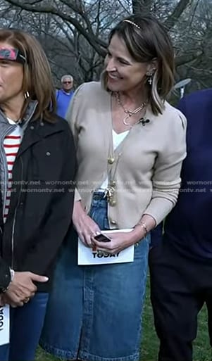 Savannah's beige cardigan and denim pencil skirt on Today