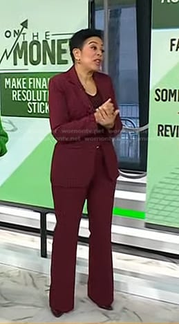 Sharon Epperson's red geometric blazer and pants on Today