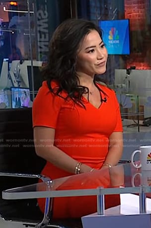 Dr. Sharon Huang's red v-neck sheath dress on NBC News Daily