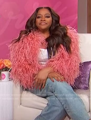Sherri's pink feather trim jacket on Sherri