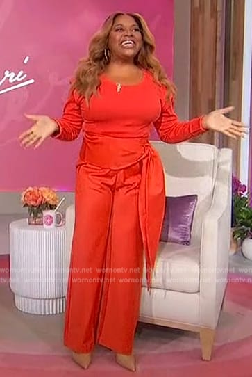 Sherri's red tie waist pants on Sherri