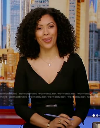 Shirleen's black belted v-neck dress on Good Morning America