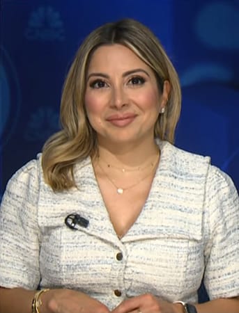 Silvana Henao's white tweed dress on NBC News Daily