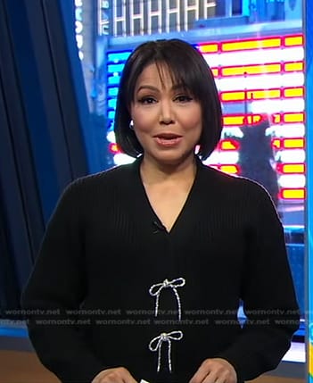 Stephanie's black bow embellished cardigan on Good Morning America