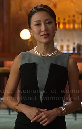 Teddy's black and grey layered dress on Death and Other Details