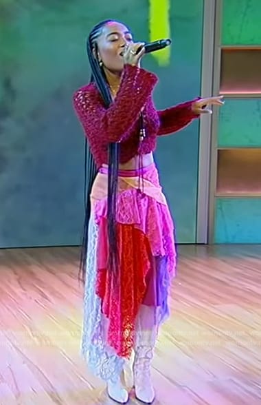 Umi's multicolored lace skirt on Tamron Hall Show
