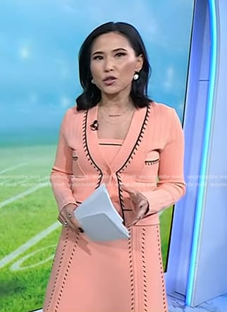 Vicky's pink embroidered cardigan and skirt on Today