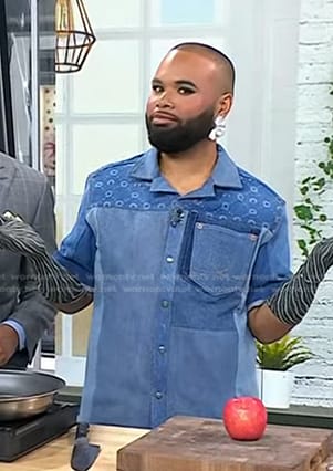 Will Coleman's denim shirt and patchwork jeans on Today