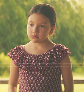 Young Maya's burgundy print top on Echo