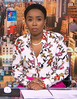 Zinhle's white floral print blouse on NBC News Daily