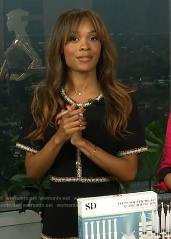 Zuri's black tweed mini dress on Access Hollywood