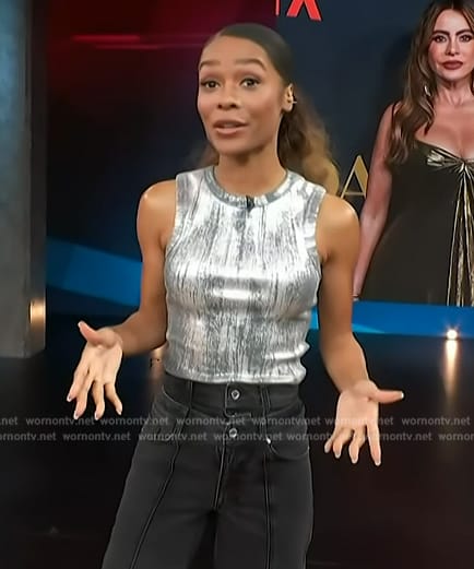 Zuri's silver abstract print tank on Access Hollywood