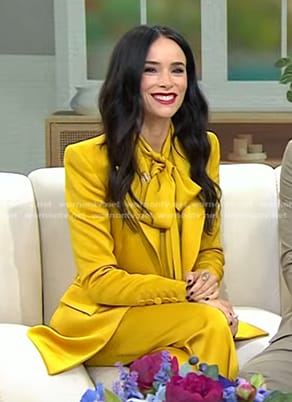 Abigail Spencer's yellow tie neck blouse and suit on Today