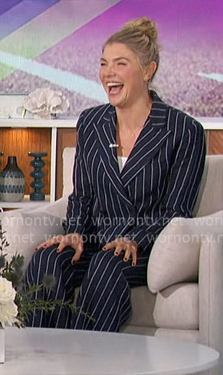 Amanda's navy striped blazer and pants on The Talk