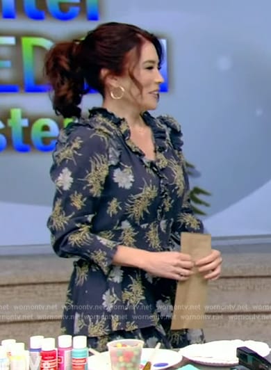Amy Goodman's floral print ruffle dress on Live with Kelly and Mark