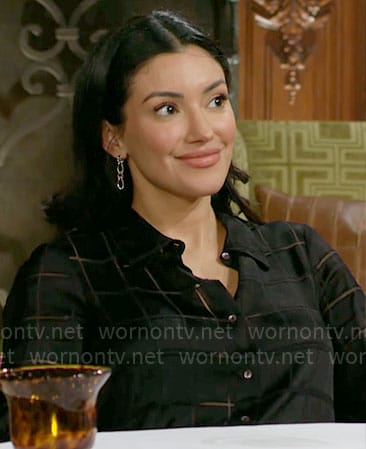 Audra's black checked button down blouse on The Young and the Restless