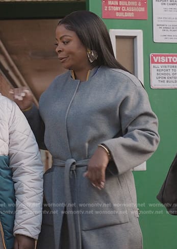 Ava's gray wrap coat on Abbott Elementary
