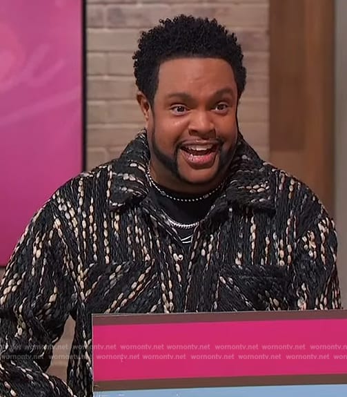 Jawn's black contrast knit jacket on Sherri
