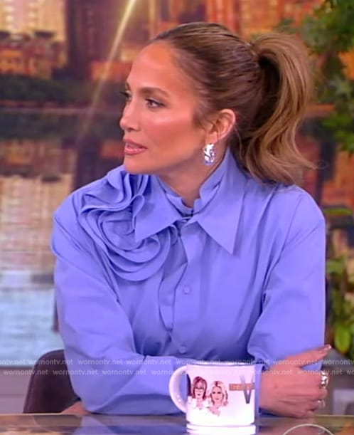 Jennifer Lopez's blue floral applique blouse on The View