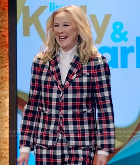 Catherine O'hara's plaid blazer and pants on Live with Kelly and Mark