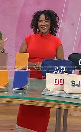 Dayna Isom Johnson's red cap sleeve mock neck dress on Today