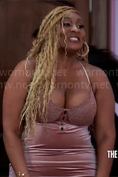 Danni's pink velvet and lace bustier dress on Tyler Perrys Sistas