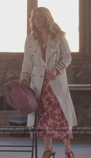Davia's floral print ruched dress and coat on Good Trouble