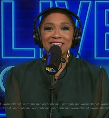 Deja Vu's green sheer wrap dress on Live with Kelly and Mark