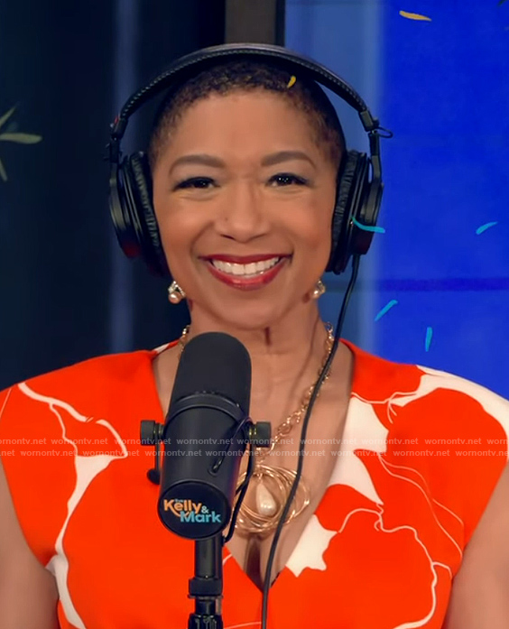 Deja Vu's orange floral print v-neck dress on Live with Kelly and Mark