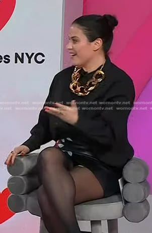 Donna's black floral leather mini skirt on Today