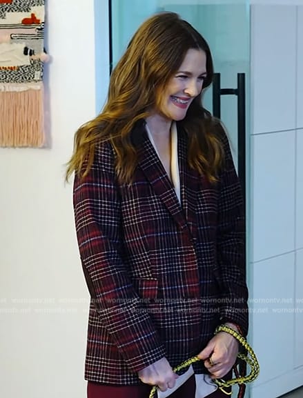 Drew's maroon plaid blazer on The Drew Barrymore Show