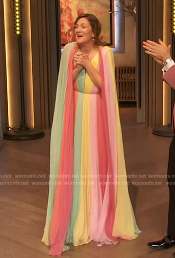 Drew's rainbow stripe maxi dress on The Drew Barrymore Show